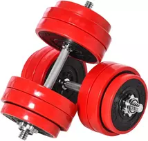 HOMCOM 2-IN-1 reguliuojamų hantelių rinkinys 20/30 kg plieno PP plastiko raudona + juoda