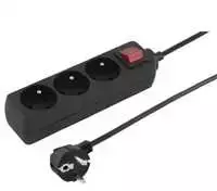 Konnoc DX-3FS 5m trijų lizdų maitinimo laidas su jungikliu Juodas