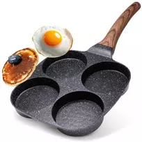 Granito kiaušinių keptuvė 4 skylės Juodas&WOOD 19x19 cm