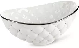Eurofirany Dekoratyvinis dubuo, keraminis molis, baltas su sidabriniais akcentais, modernus klasikinis glamour stilius, 35x22x15 cm, elegantiškas namų dekoras, stalo puošmena