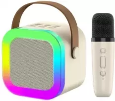 Extralink Kids Mini karaoke LED garsiakalbis 1x Mic rusvai gelsvas | Karaoke rinkinys | garsiakalbis, 1x mikrofonas, Bluetooth, AUX, atminties kortelės lizdas, RGB apšvietimas