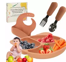 Vaikiškas silikoninių indų rinkinys, oranžinis, 4 vnt.