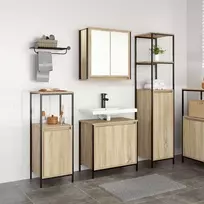 Vonios baldų rinkinys su lentyna 3 pcs Sonoma ąžuolas ir juoda