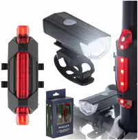 LED dviračio žibintų rinkinys RALLEX, priekinis ir galinis, USB įkrovimas