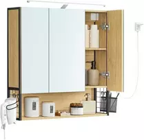 Songmics Vasagle Vonios spintelė su LED apšvietimu 14,5 x 70 x 70 cm natūralaus ąžuolo spalvos