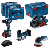 Rinkinys įrankių Bosch BOSCH.COMBO KIT 18V (GSR 18V-90C + GKT 18V-52GC + GST 18V-155 SC + GEX 18V-125) 1xPC4,0Ah 2xPC5,5Ah ...