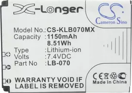 Cameron Sino Akumuliatorius (tipo Lb-070 Lb070) arba „Kodak Pixpro S1 S-1 Az651 Astro Zoom Az652 Az901 / Cs-klb070mx“.