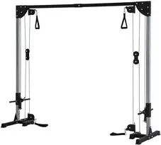 SPORTNOW kabelių treniruoklis namams, svoriai iki 50 kg kiekvienoje pusėje, kabelių stotis su rankenomis, laisvai pastatomas kabelių bokštas treniruotėms namuose, 245 x 207 cm