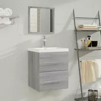 Praustuvo spintelė su praustuvu, pilka ąžuolo, mediena