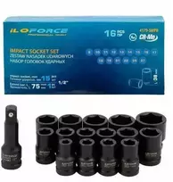 JCB Smūginių galvučių rinkinys 1/2" 16 vnt. (6 kampų) (8-27 mm)