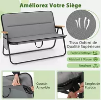 Promotions Stovyklavimo kėdė, dvivietė sulankstoma sofa, 111x57x71 cm, pilka