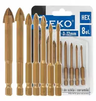 Grąžtas Geko Stiklo ir keramikos grąžtų rinkinys, 8 vnt., HEX 3-12 mm (120 vnt.)