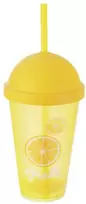 Plastikinis puodelis su dangteliu ir šiaudeliu 450 ml