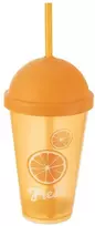 Plastikinis puodelis su dangteliu ir šiaudeliu 450 ml