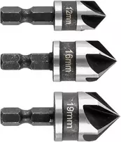 Grąžtas Zestaw Rinkinys Šešiakampių nuožulnų rinkinys, 12, 16, 19 mm, 3 vnt. rinkinys