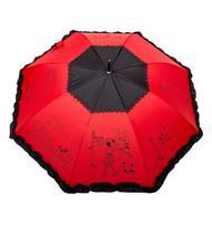 Ilgas automatinis ilgas moteriškas skėtis, PARASOL, raudonos spalvos su juodu lambrekenu