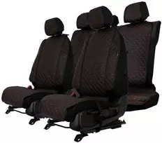 Sėdynės užvalkalų komplektas EVAtech ECO Max, 3 vnt. - juoda / juodi kraštai / raudonos siūlės