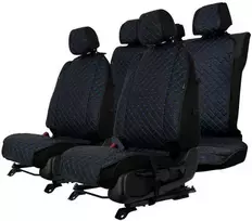 Sėdynės užvalkalų komplektas EVAtech ECO Max, 3 vnt. - juoda / juodi kraštai / mėlynos siūlės
