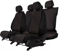 Sėdynės užvalkalų komplektas EVAtech ECO Basic, 3 vnt.- juoda / juodi kraštai / raudonos siūlės