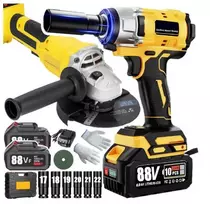 Akumuliatorinio smūginio veržliasūkio ir kampinio šlifuoklio rinkinys Happy people HP-GS Max ImpactGrind V6 2 akumuliatoriai 88V, 350 Nm, M14
