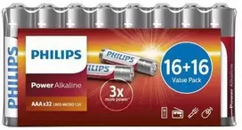 Philips maitinimo šarminė baterija LR03P32FV/10, Vienkartinės baterijos, AAA, Šarminė, 1,5 V, 32 vnt., 3 metai