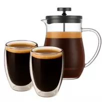 Winder Home Kavos rinkinys: French Press kavinukas 600 ml + 2 borosilikatinės termo stiklinės po 350 ml