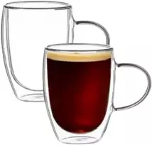 Winder Home Termo stiklinė su rankenėle 350 ml iš borosilikatinio stiklo – dvigubos sienelės, 1 vnt.