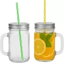 Winder Home Stiklinė su dangteliu ir šiaudeliu – 450 ml, 2 vnt., gėrimams