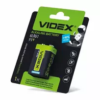 Baterijos 9V Krona / 6LR61 (2 vnt.) VIDEX Alkaline, 9V, 600mAh
