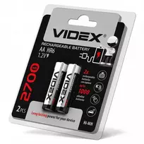 Įkraunamos baterijos AA (HR6) VIDEX (2 vnt.) Ni-MH, 1.2V, 2700mAh
