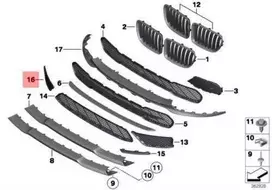 ORIGINALUS OEM BMW X1 E84 Priekinis Bamperio Apdailos Grotelės Dešinė 51117303754