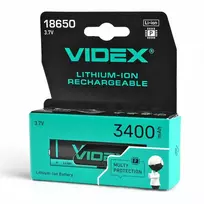 Įkraunama baterija 18650-P VIDEX (1 vnt.) Li-Ion, 3.7V, 3400mAh