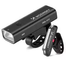 Wozinsky WSBLB2 priekinis (400 lm) ir galinis USB-C dviračio žibintų komplektas – juodos spalvos
