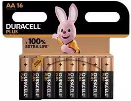 Duracell Plus 100, Vienkartinės baterijos, AA, Šarminės, 1,5 V, 16 vnt., Daugiaspalvės