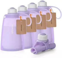 MOMCOZY DAUGKARTINIAI SILIKONINIAI PIENO IR MAISTO LAIKYMO MAIŠELIAI, 5 VNT., VIOLETINIAI