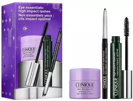 „Clinique Eye Essentials“: blakstienų tušas „High Impact Lashes Complete“ 7 ml + makiažo valiklis 15 ml + akių kontūro pieštukas 0,14 g