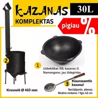 Komplektas: Krosnelė kazanui, Uzbekiškas kazanas 30L Namangan (išdegintas, poliruotas), Kiaurasamtis