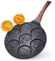 Granito kiaušinių keptuvė 7 skylės Juodas&WOOD 26 cm