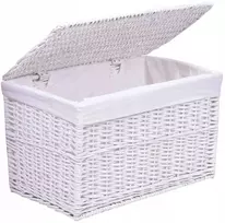 Baltas pintas lagaminas 76x46x46 cm, 150L, dekoratyvinė skrynia, rankų darbo dėžė su lininiu pamušalu, pinti baldai, daiktadėžė, lagaminas su dangčiu
