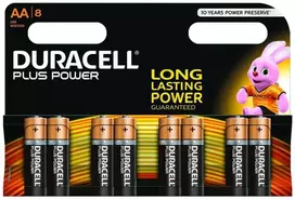 Duracell Plus, Vienkartinės baterijos, AA, Šarminės, 1,5 V, 8 vnt., Juoda, Auksinė