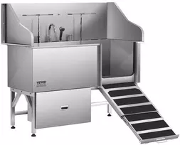 Šunų maudymo vonia su rampa, filtru, 155 cm, reguliuojamomis kojomis, 200 kg, nerūdijančio plieno, šunims prausti, gyvūnų vonia