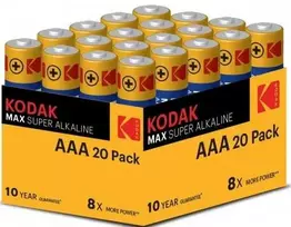 Vienkartinės šarminės baterijos, pirštui, AAA, 1,5 V, Kodak, lizdinė plokštelė, 20 vnt. pakuotė, KOD-LR3MAXBL8, Alkaline Max