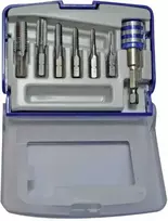 Grąžtas Tivoly 1/4" šešiabriaunis HSS mašininių sriegiklių rinkinys 7vnt ØM3-10mm + antgalių laikiklis "Half-box"