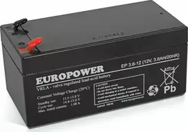 Baterija - AGM EUROPOWER EP 12V 3.6Ah Sandariųjų Švino Rūgšties Baterija Juoda