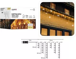 Kalėdinė LED užuolaida/varvekliai, 300 LED, šiltai balta šviesa, 12 m