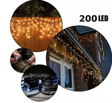 Happy People 200 LED 8 Metrai lempučių lauko girlianda Varvekliai su baltu laidu, Šiltai baltos spalvos Flash K-12