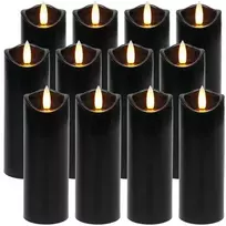 LED žvakės 12 vnt. 15 cm Ruhhy, juoda spalva, mirgančios liepsnos efektas