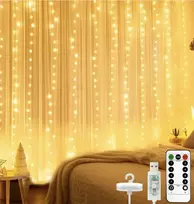 Happy people DU-20 šilta baltos spalvos užuolaidos girlianda su nuotolinio valdymo pultu, 300 LED, 3 x 3 m