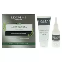 Depo rinkinys Regrowz: atkuriamasis galvos odos serumas, 75 ml + drėkinamasis ir apsauginis galvos odos kremas, 75 ml vyrams
