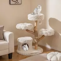 Promotions Katės medis, modernus katės medis su tikro medžio kamienu, 102x68 cm, baltas